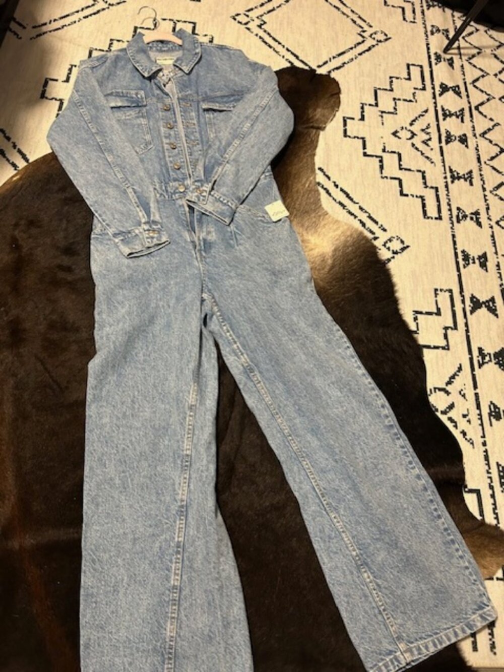 Free People Long Slv Denim Jumpsuit